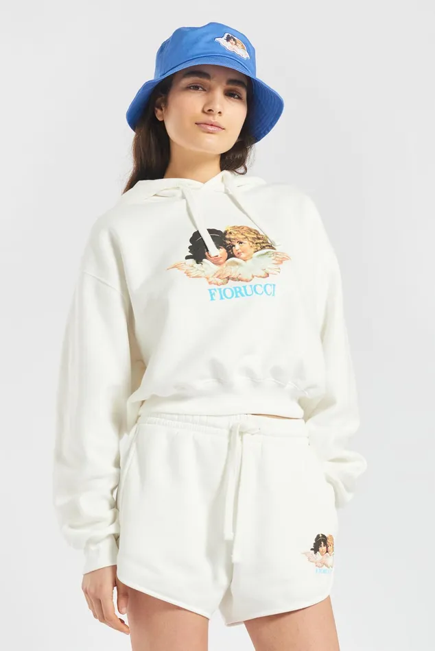 Women Fiorucci Sweatshirts and Hoodies Vintage Angels Crop Hoodie White