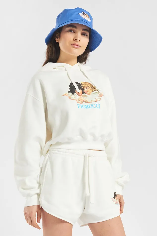 Women Fiorucci Sweatshirts and Hoodies Vintage Angels Crop Hoodie White Women Fiorucci Sweatshirts and Hoodies Vintage Angels Crop Hoodie White