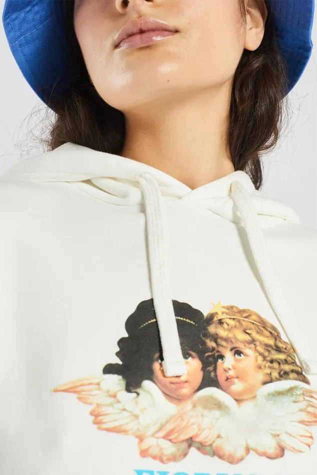 Women Fiorucci Sweatshirts and Hoodies Vintage Angels Crop Hoodie White Women Fiorucci Sweatshirts and Hoodies Vintage Angels Crop Hoodie White