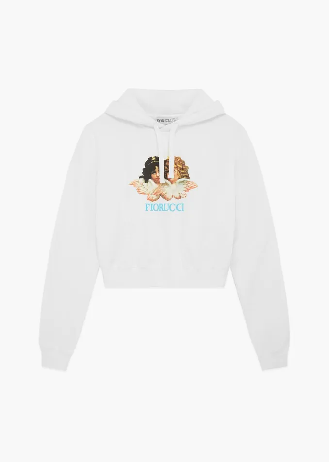 Women Fiorucci Sweatshirts and Hoodies Vintage Angels Crop Hoodie White Women Fiorucci Sweatshirts and Hoodies Vintage Angels Crop Hoodie White