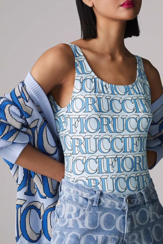 Women Fiorucci Swimwear Monogram Logo Swimsuit Blue Women Fiorucci Swimwear Monogram Logo Swimsuit Blue