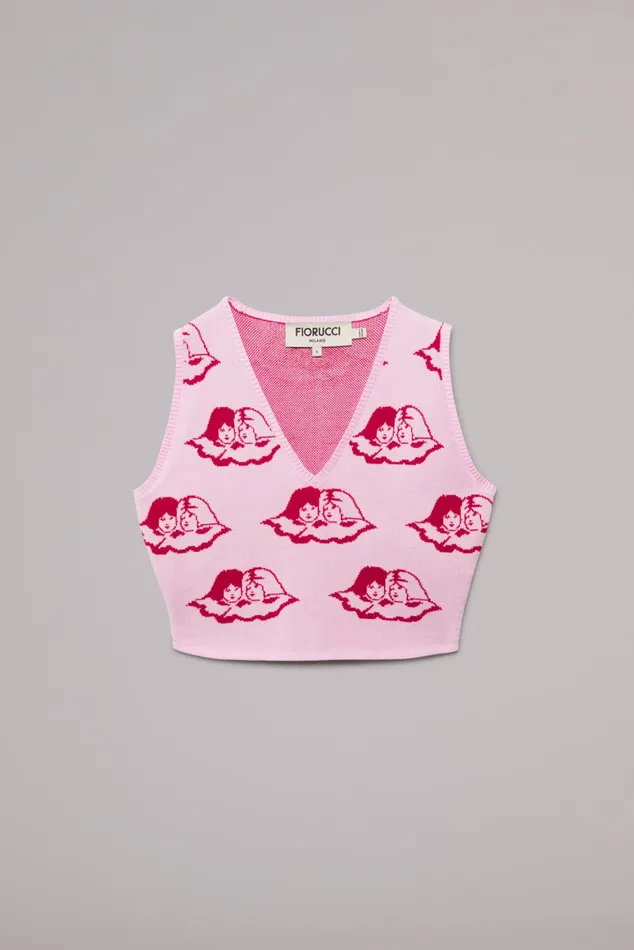 Women Fiorucci TShirts and Tops All Over Angels Knit Crop Vest Pink Women Fiorucci TShirts and Tops All Over Angels Knit Crop Vest Pink