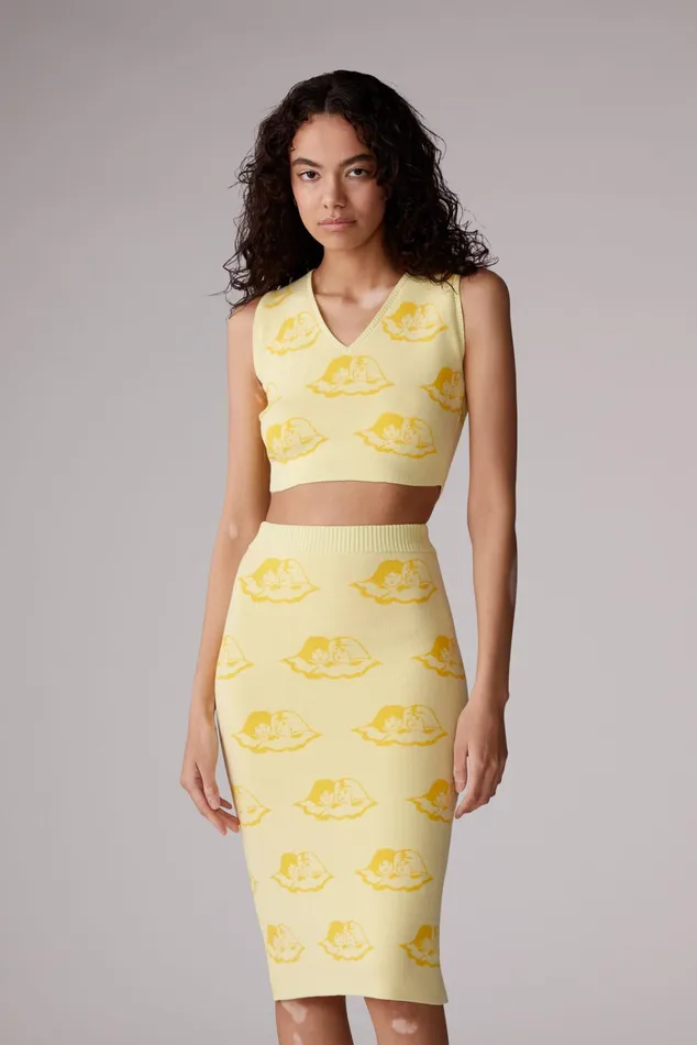 Women Fiorucci TShirts and Tops All Over Angels Knit Crop Vest Yellow Women Fiorucci TShirts and Tops All Over Angels Knit Crop Vest Yellow