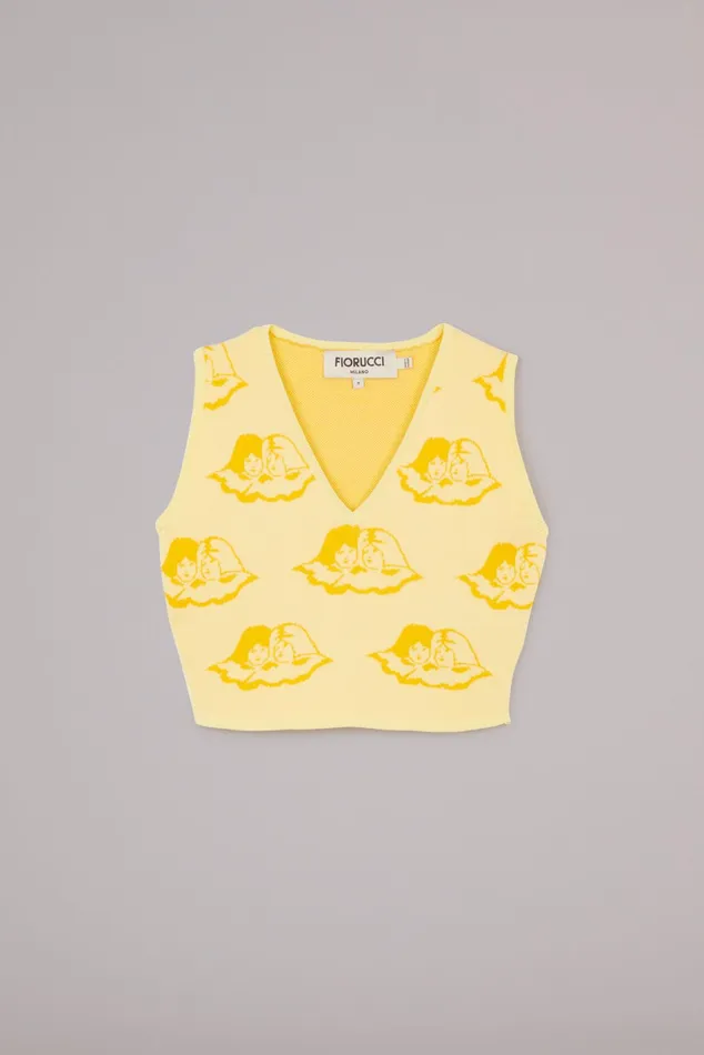 Women Fiorucci TShirts and Tops All Over Angels Knit Crop Vest Yellow Women Fiorucci TShirts and Tops All Over Angels Knit Crop Vest Yellow