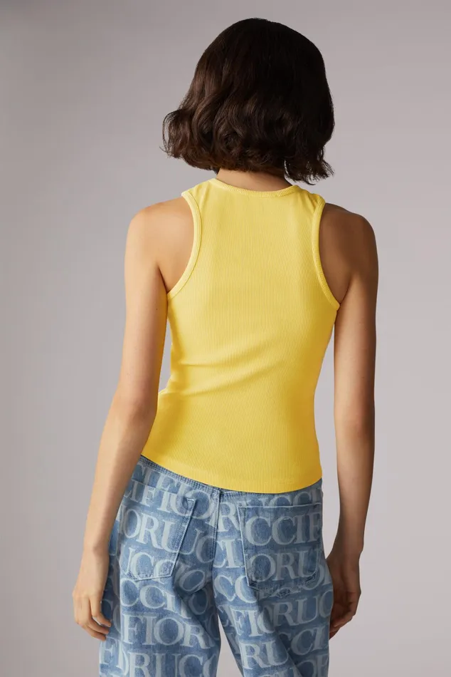 Women Fiorucci TShirts and Tops Icon Angels Ribbed Vest Yellow