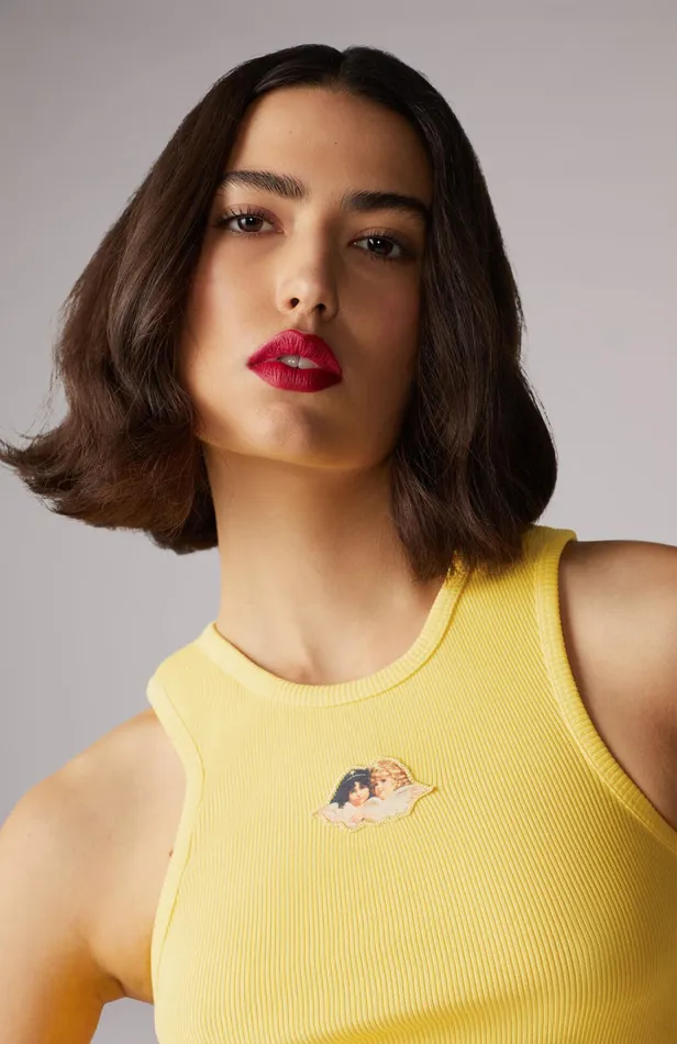 Women Fiorucci TShirts and Tops Icon Angels Ribbed Vest Yellow