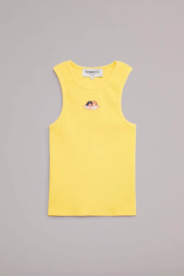 Women Fiorucci TShirts and Tops Icon Angels Ribbed Vest Yellow