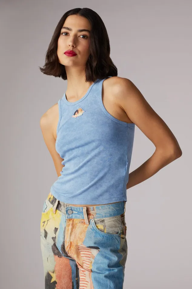 Women Fiorucci TShirts and Tops Icon Angels Vintage Wash Vest Blue