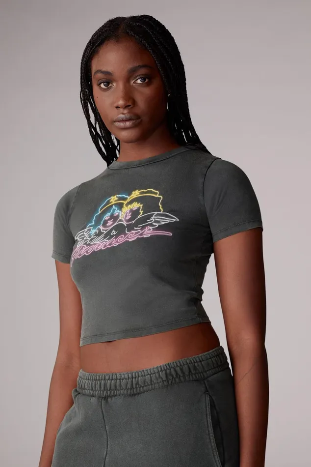Women Fiorucci TShirts and Tops Neon Angels Baby TShirt Black