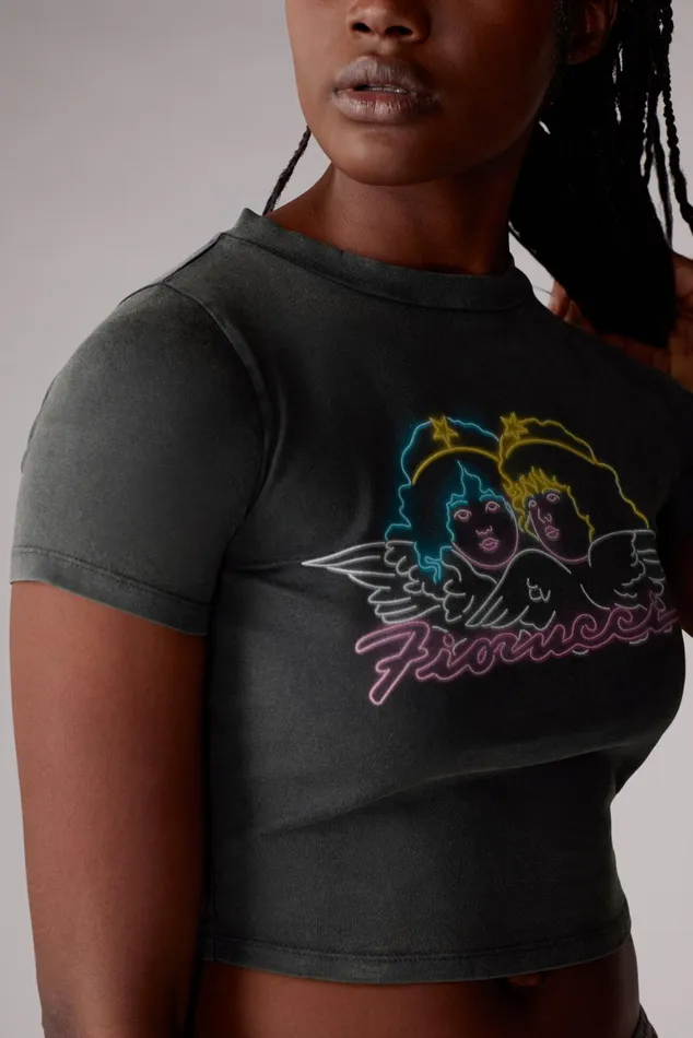 Women Fiorucci TShirts and Tops Neon Angels Baby TShirt Black