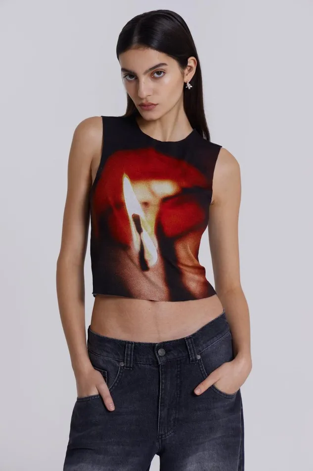Women Flame Lips Slinky Tank Top Jaded London Crop Tops