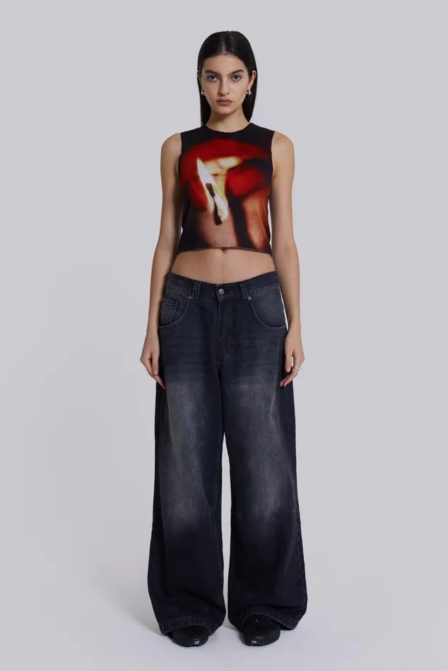 Women Flame Lips Slinky Tank Top Jaded London Crop Tops