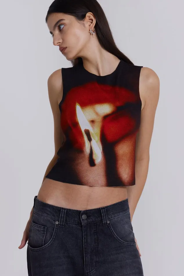 Women Flame Lips Slinky Tank Top Jaded London Crop Tops