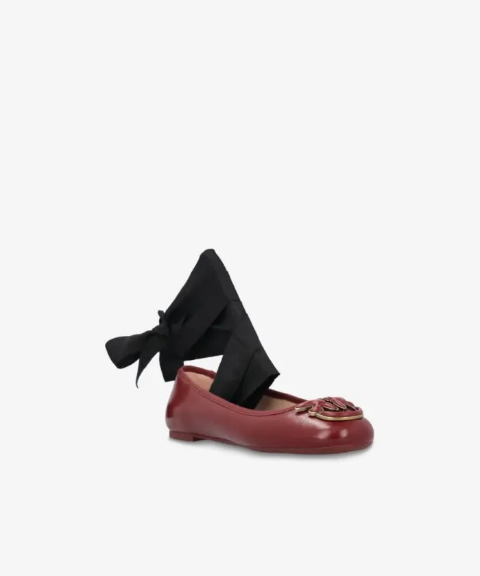 Women Flats Pinko Nappa Leather Ballerinas With Removable Ribbons Burgundy Women Flats Pinko Nappa Leather Ballerinas With Removable Ribbons Burgundy