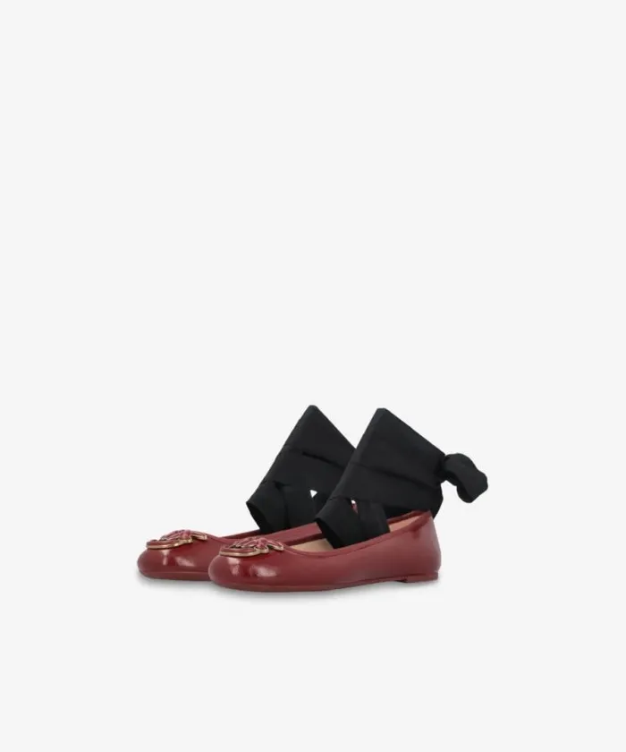 Women Flats Pinko Nappa Leather Ballerinas With Removable Ribbons Burgundy Women Flats Pinko Nappa Leather Ballerinas With Removable Ribbons Burgundy
