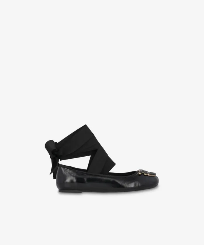 Women Flats Pinko Nappa Leather Ballerinas With Removable Ribbons Limo Black Women Flats Pinko Nappa Leather Ballerinas With Removable Ribbons Limo Black