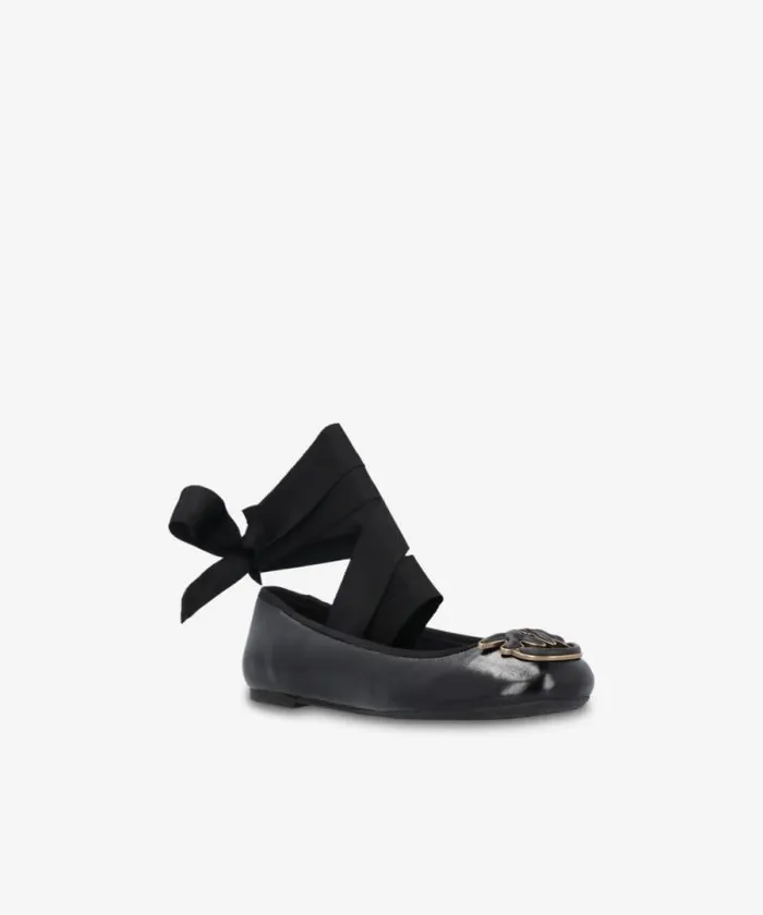 Women Flats Pinko Nappa Leather Ballerinas With Removable Ribbons Limo Black Women Flats Pinko Nappa Leather Ballerinas With Removable Ribbons Limo Black