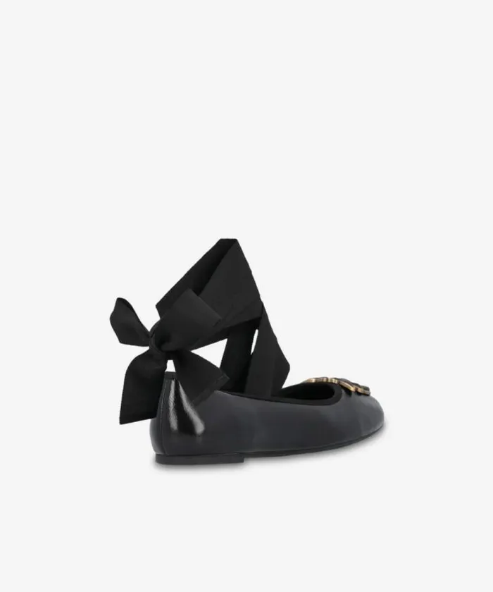Women Flats Pinko Nappa Leather Ballerinas With Removable Ribbons Limo Black Women Flats Pinko Nappa Leather Ballerinas With Removable Ribbons Limo Black