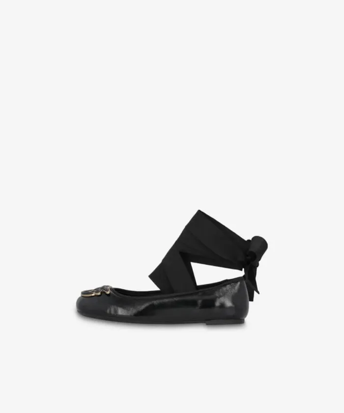 Women Flats Pinko Nappa Leather Ballerinas With Removable Ribbons Limo Black Women Flats Pinko Nappa Leather Ballerinas With Removable Ribbons Limo Black