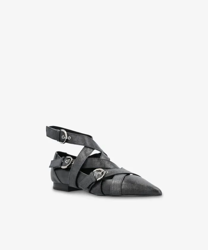 Women Flats Pinko Slingback Leather Ballerinas With Crisscrossing Straps Limo Black Women Flats Pinko Slingback Leather Ballerinas With Crisscrossing Straps Limo Black