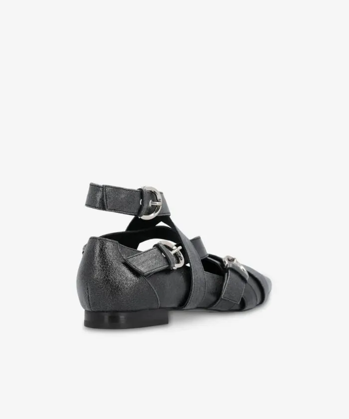 Women Flats Pinko Slingback Leather Ballerinas With Crisscrossing Straps Limo Black Women Flats Pinko Slingback Leather Ballerinas With Crisscrossing Straps Limo Black