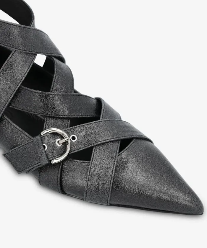 Women Flats Pinko Slingback Leather Ballerinas With Crisscrossing Straps Limo Black Women Flats Pinko Slingback Leather Ballerinas With Crisscrossing Straps Limo Black