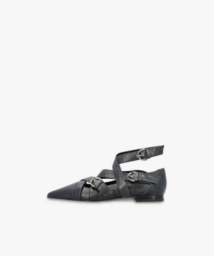 Women Flats Pinko Slingback Leather Ballerinas With Crisscrossing Straps Limo Black Women Flats Pinko Slingback Leather Ballerinas With Crisscrossing Straps Limo Black