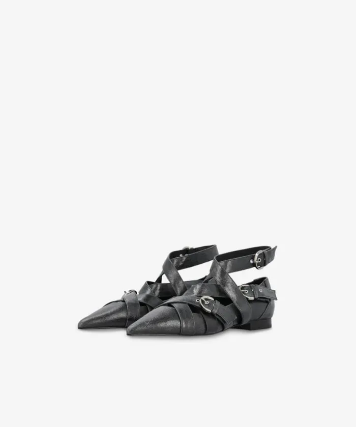 Women Flats Pinko Slingback Leather Ballerinas With Crisscrossing Straps Limo Black Women Flats Pinko Slingback Leather Ballerinas With Crisscrossing Straps Limo Black
