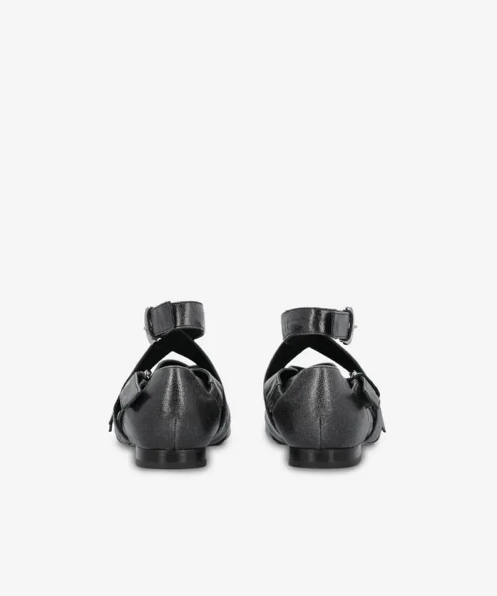 Women Flats Pinko Slingback Leather Ballerinas With Crisscrossing Straps Limo Black Women Flats Pinko Slingback Leather Ballerinas With Crisscrossing Straps Limo Black