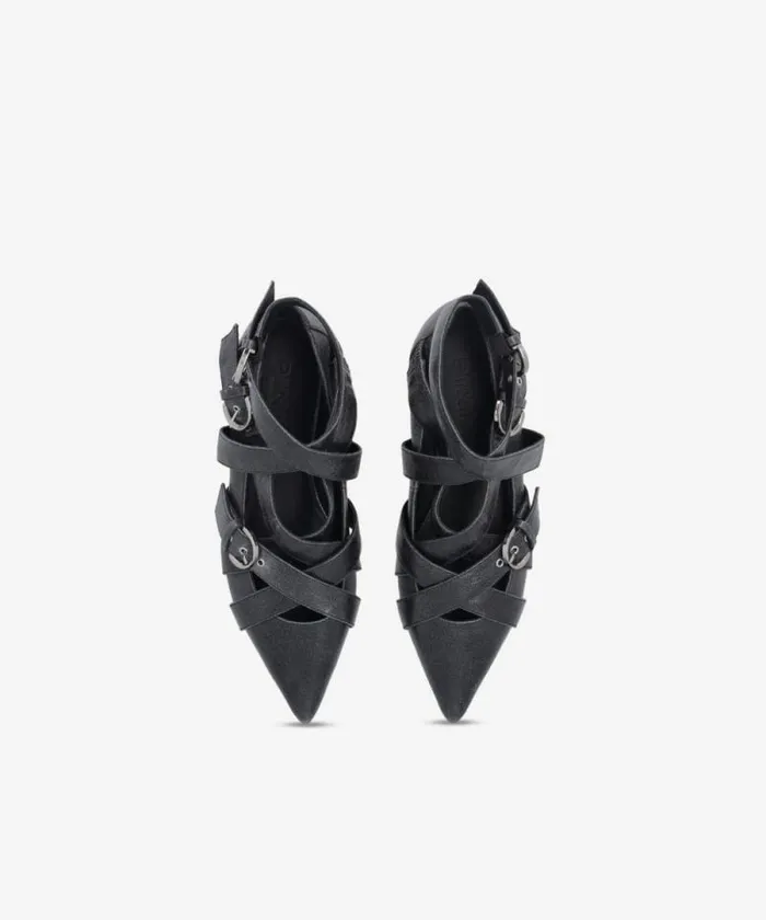 Women Flats Pinko Slingback Leather Ballerinas With Crisscrossing Straps Limo Black Women Flats Pinko Slingback Leather Ballerinas With Crisscrossing Straps Limo Black