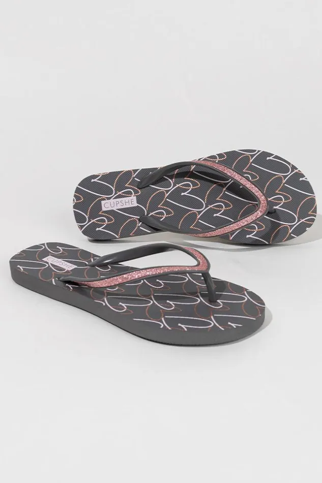 Women Flip Flops Cupshe Amaretto Heart Pattern Flip Flops Multicolor