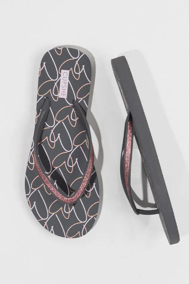 Women Flip Flops Cupshe Amaretto Heart Pattern Flip Flops Multicolor