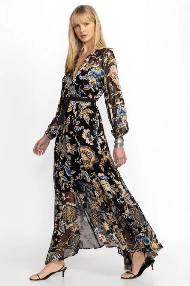 Women FLORAL BURNOUT CHIFFON DRESS Black Johnny Was Dresses Women FLORAL BURNOUT CHIFFON DRESS Black Johnny Was Dresses