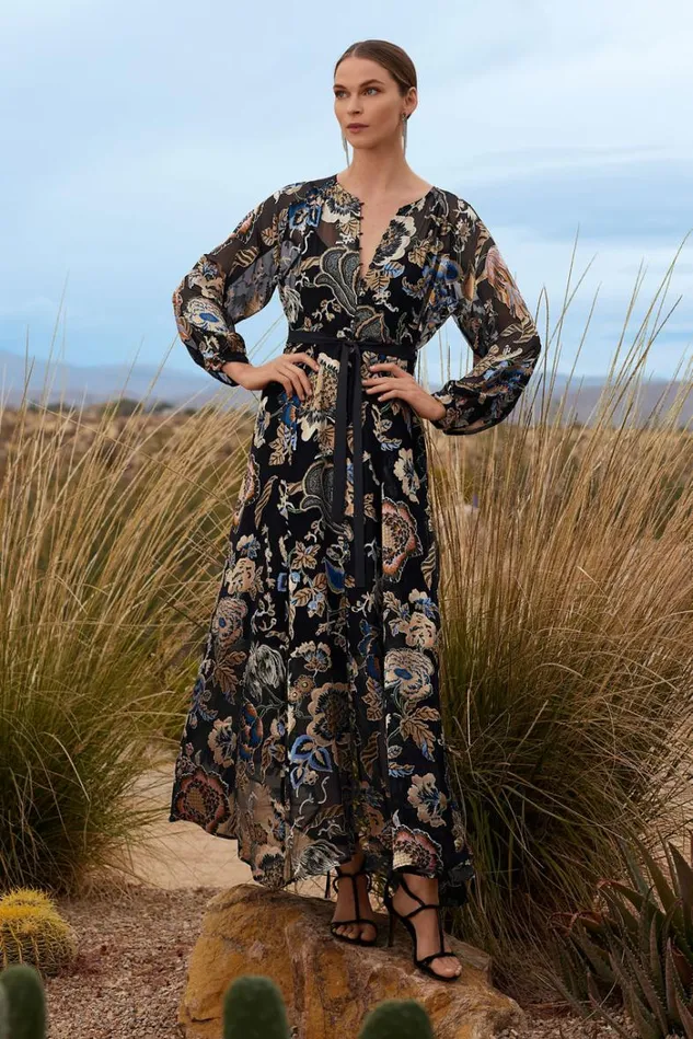 Women FLORAL BURNOUT CHIFFON DRESS Black Johnny Was Dresses Women FLORAL BURNOUT CHIFFON DRESS Black Johnny Was Dresses