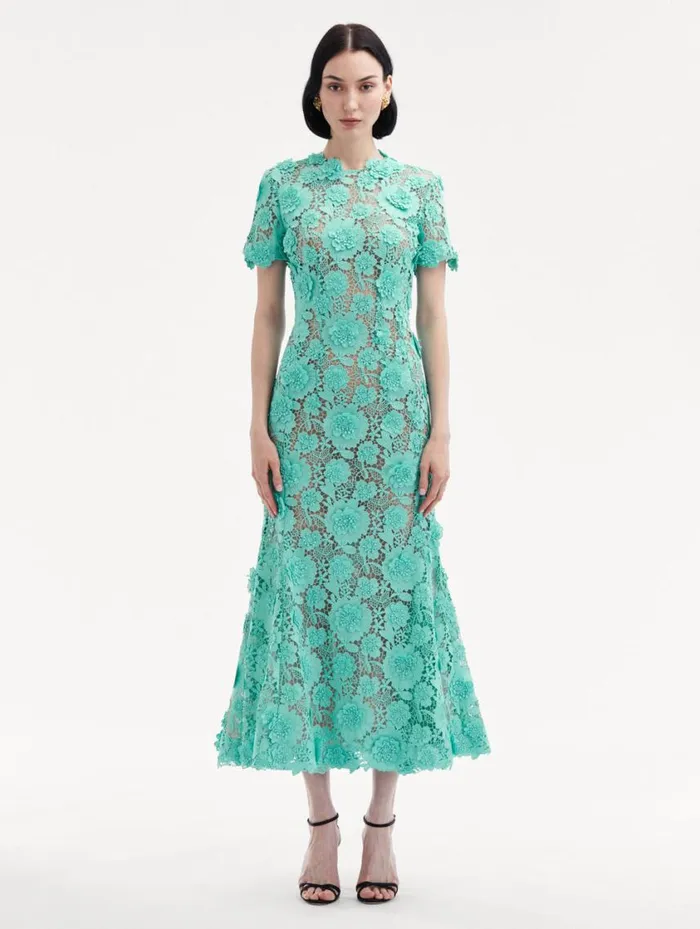 Women Floral Guipure Cocktail Dress Soft Mint Oscar De La Renta Dresses Women Floral Guipure Cocktail Dress Soft Mint Oscar De La Renta Dresses