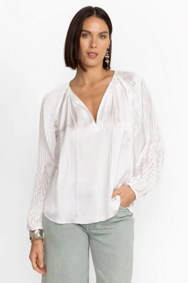 Women GEMMA PLEATED BLOUSE White Johnny Was Tops Women GEMMA PLEATED BLOUSE White Johnny Was Tops