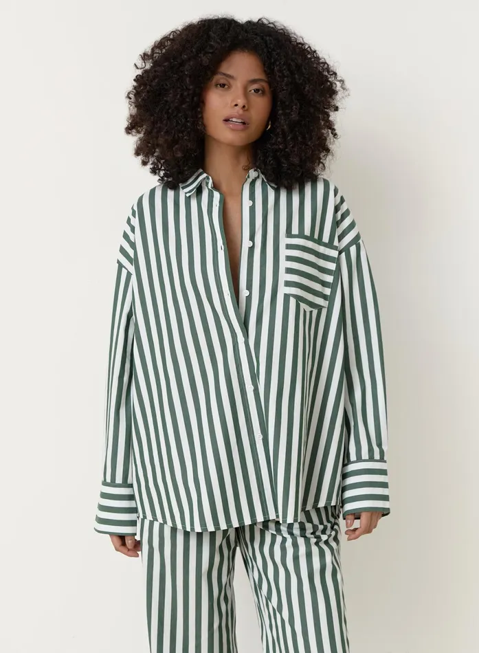 Women Green Stripe Oversized Shirt Rio 4th and Reckless Tops