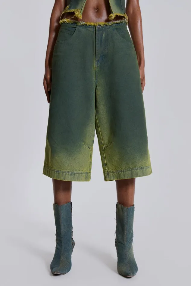 Women Green Washed Denim Jorts Jaded London CoOrds