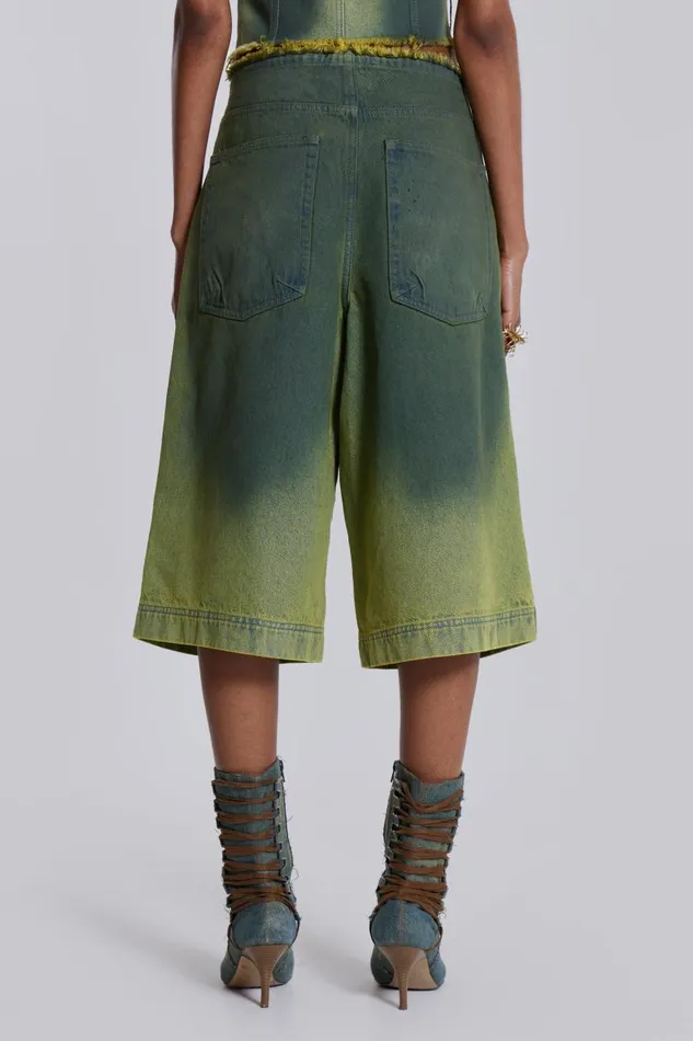 Women Green Washed Denim Jorts Jaded London CoOrds