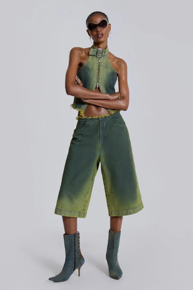 Women Green Washed Denim Jorts Jaded London CoOrds