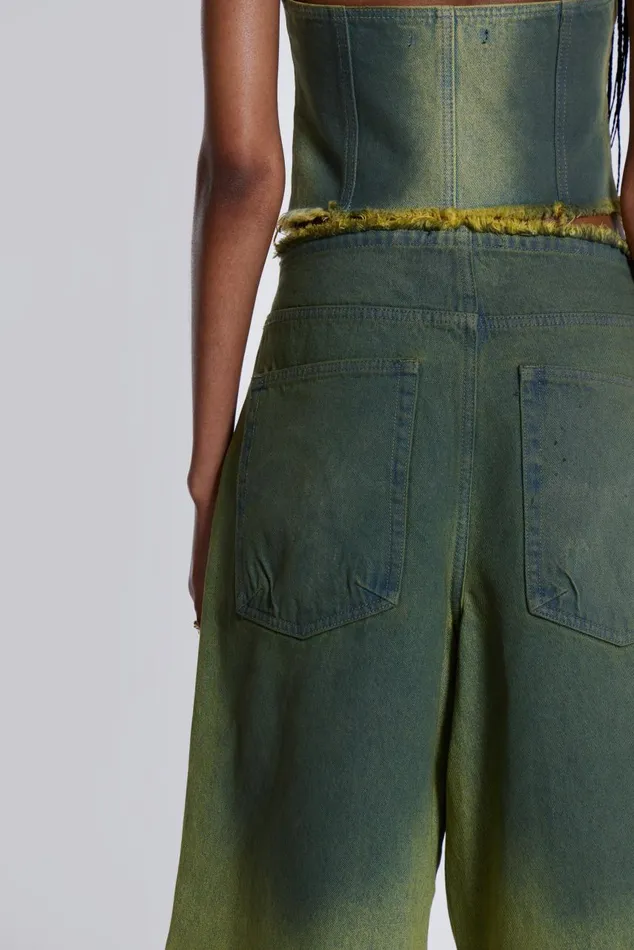 Women Green Washed Denim Jorts Jaded London CoOrds