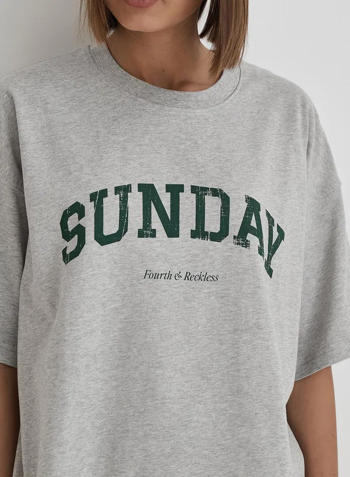 Women Grey Sunday Distressed Slogan Oversized TShirt Scarlett 4th and Reckless Athleisure