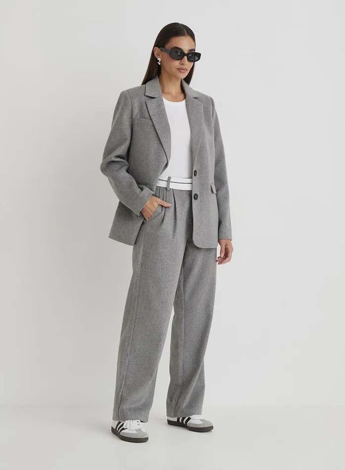 Women Grey Wool Tailored Straight Leg Trouser Gabbi 4th and Reckless Pants