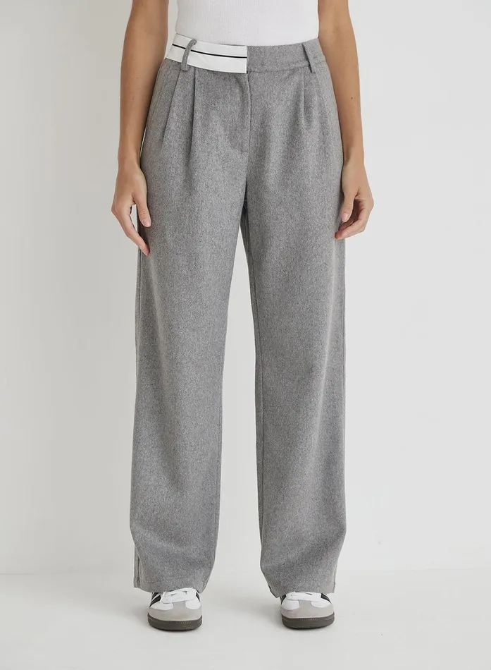 Women Grey Wool Tailored Straight Leg Trouser Gabbi 4th and Reckless Pants
