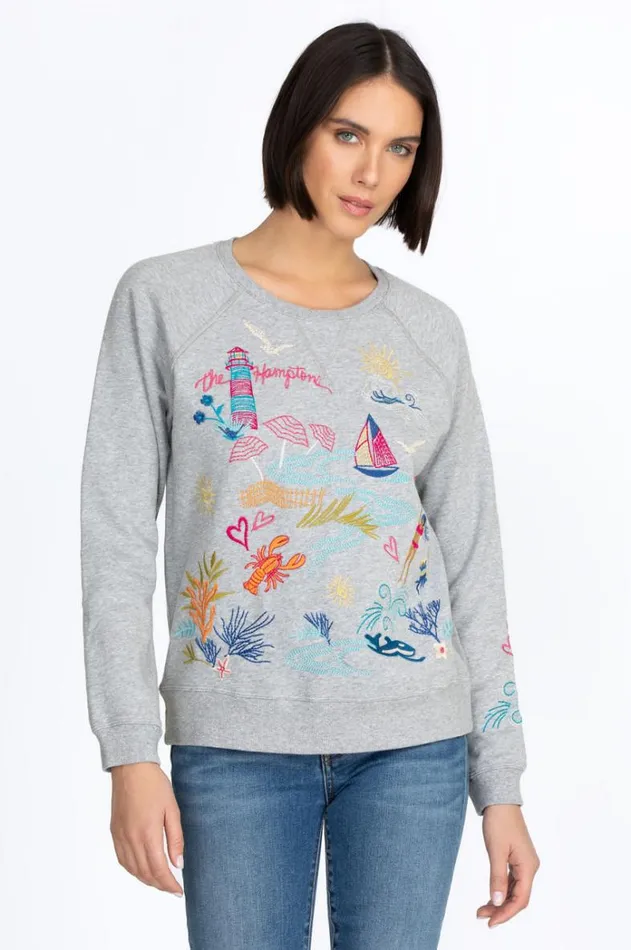 Women Hamptons Raglan Sweatshirt Light Heather Gray Johnny Was Tops Women Hamptons Raglan Sweatshirt Light Heather Gray Johnny Was Tops