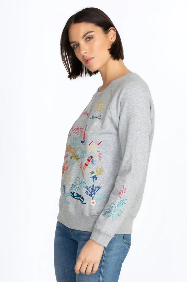 Women Hamptons Raglan Sweatshirt Light Heather Gray Johnny Was Tops Women Hamptons Raglan Sweatshirt Light Heather Gray Johnny Was Tops