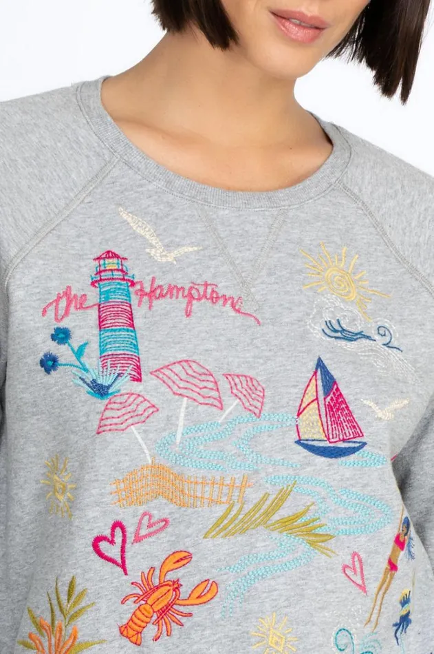 Women Hamptons Raglan Sweatshirt Light Heather Gray Johnny Was Tops Women Hamptons Raglan Sweatshirt Light Heather Gray Johnny Was Tops