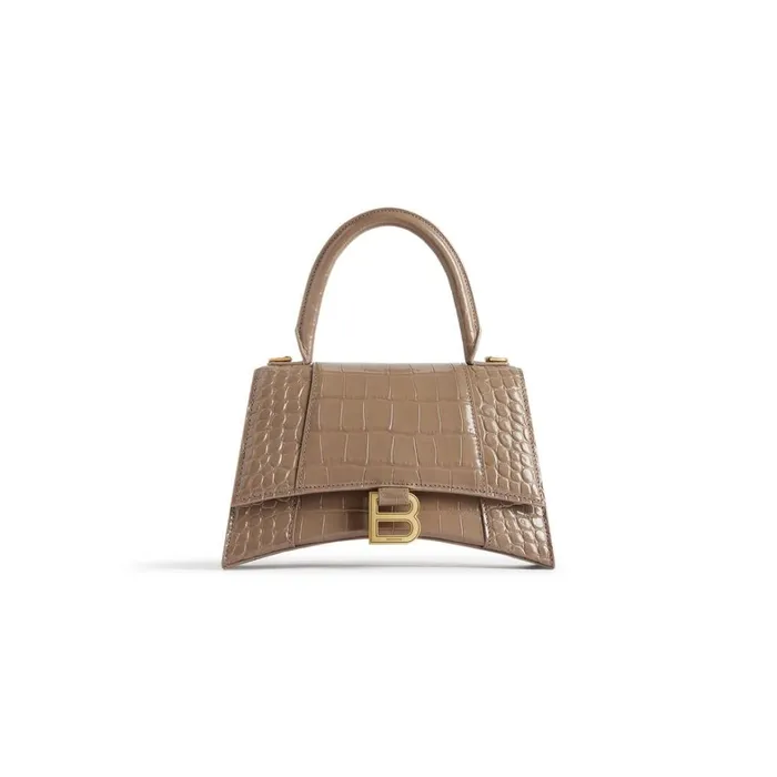 Women Handbags Balenciaga Hourglass Small Handbag Crocodile Embossed In Light Brown Women Handbags Balenciaga Hourglass Small Handbag Crocodile Embossed In Light Brown