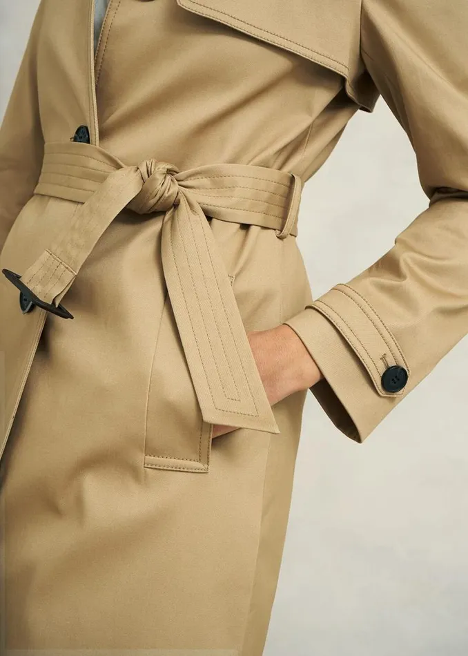 Women HOBBS Coats and Jackets Hallie Shower Resistant Trench Coat Fawn Beige