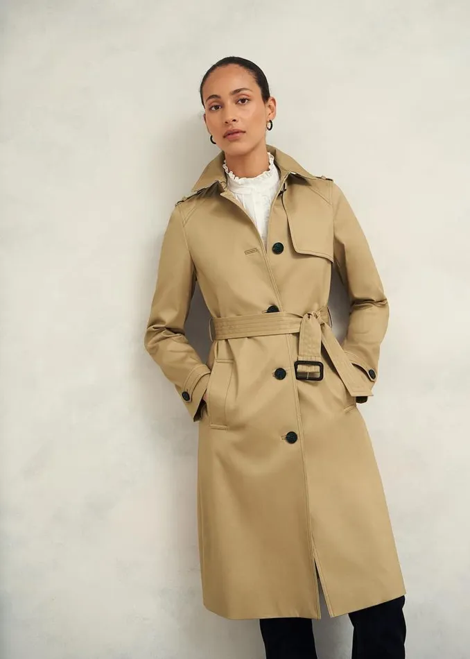 Women HOBBS Coats and Jackets Hallie Shower Resistant Trench Coat Fawn Beige